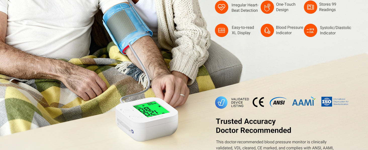 Track Smart Upper Arm Blood Pressure Monitor with Wide Range Cuff That fits Standard to Large Adult Arms, Bluetooth Compatible for iOS & Android Devices