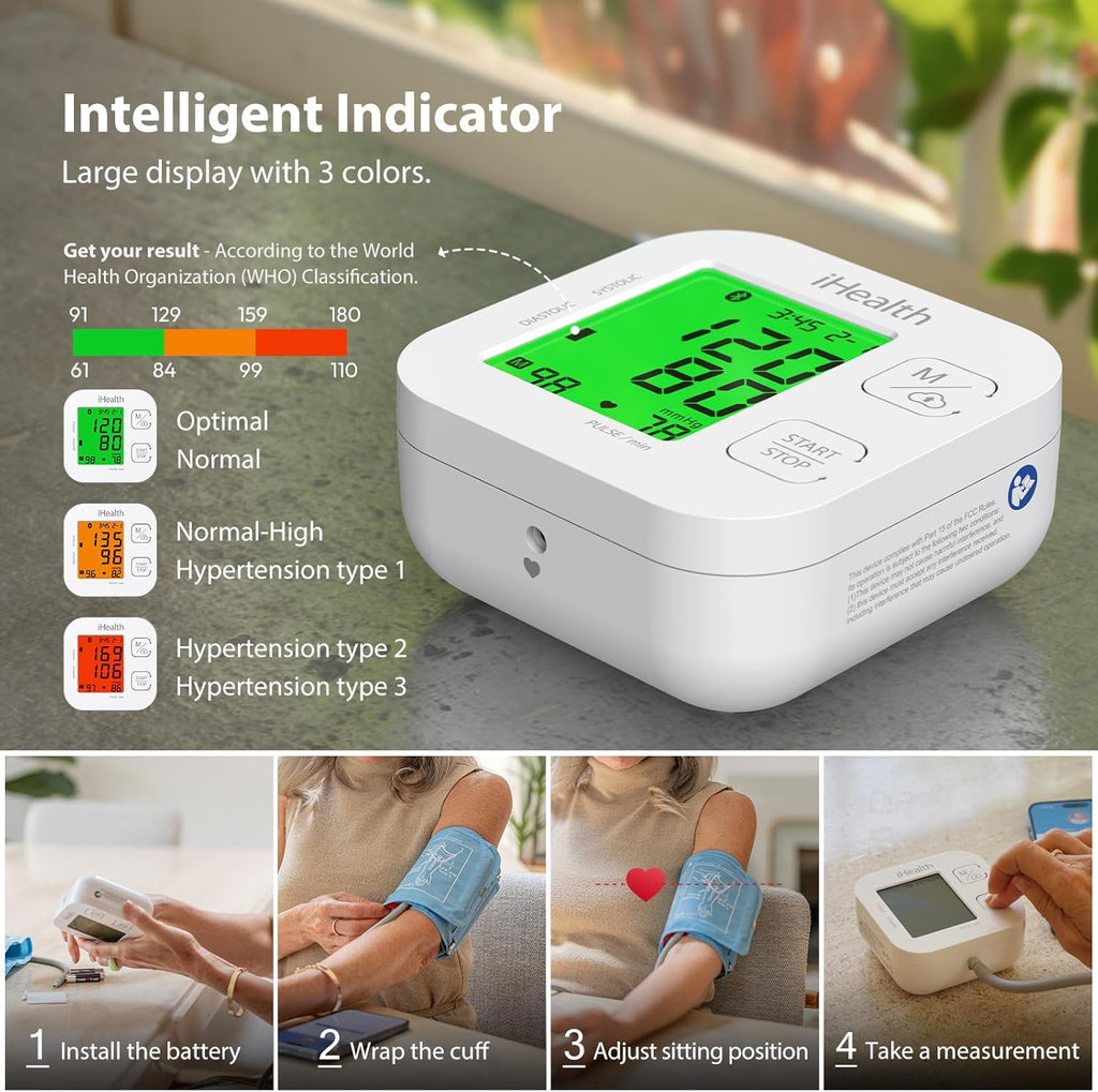 Track Smart Upper Arm Blood Pressure Monitor with Wide Range Cuff That fits Standard to Large Adult Arms, Bluetooth Compatible for iOS & Android Devices