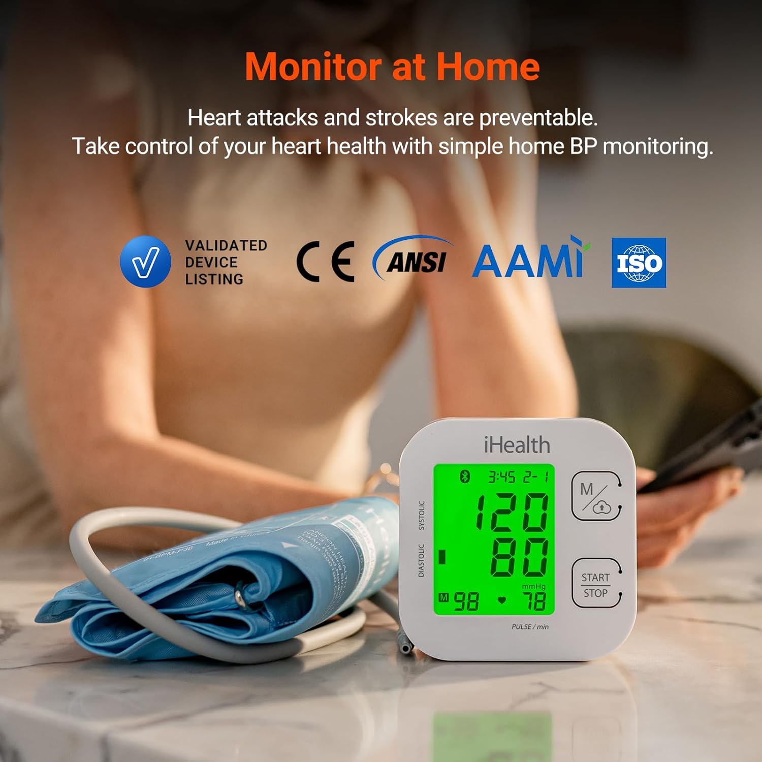 Track Smart Upper Arm Blood Pressure Monitor with Wide Range Cuff That fits Standard to Large Adult Arms, Bluetooth Compatible for iOS & Android Devices