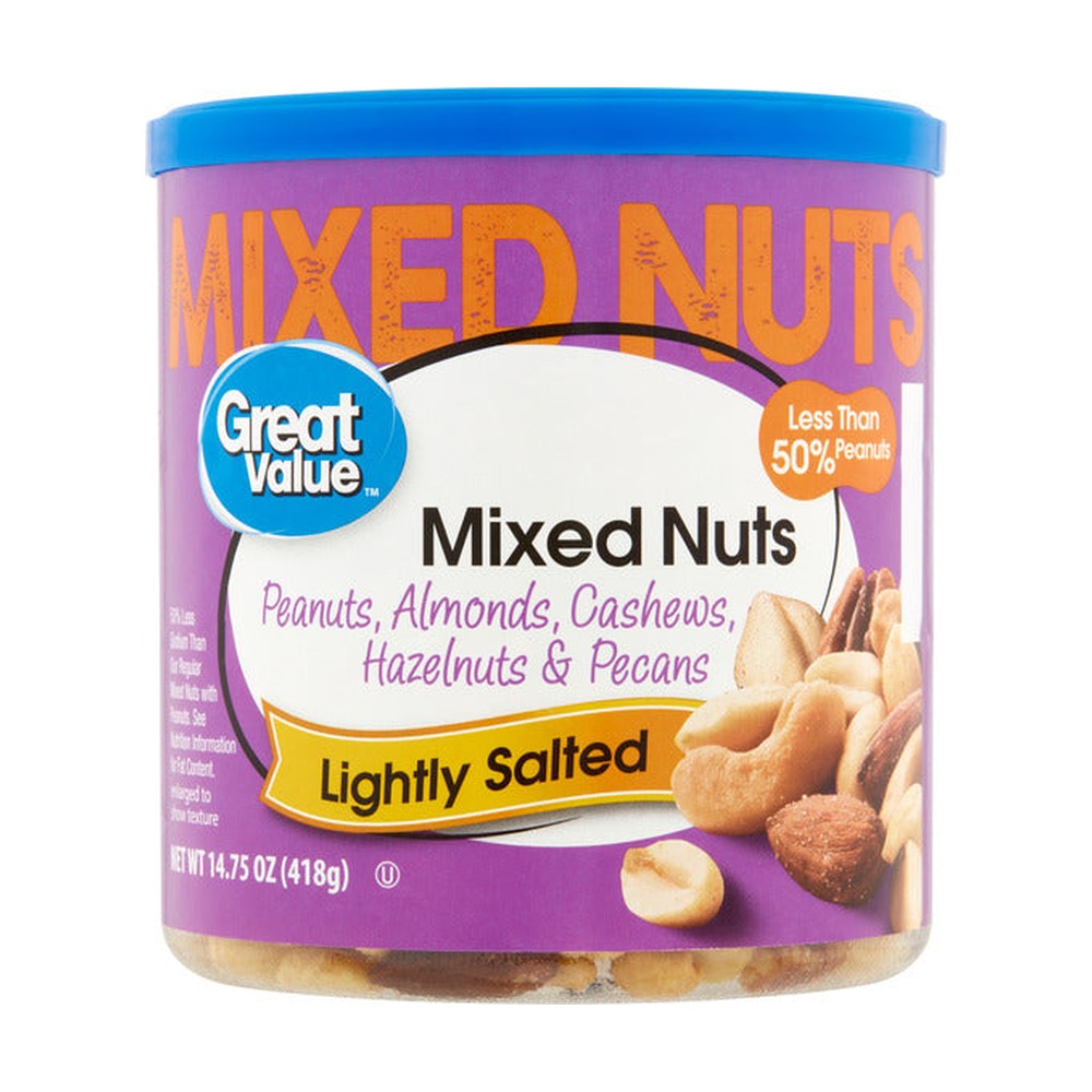 Great Value Roasted & Lightly Salted Peanuts Almonds Cashews Hazelnuts & Pecans Mixed Nuts