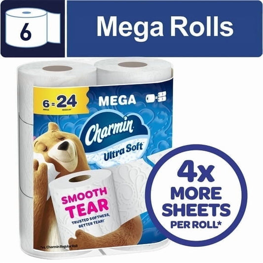 Charmin (2 pack) Charmin Toilet Paper Ultra Soft, 6 Mega Rolls Toilet Paper product image