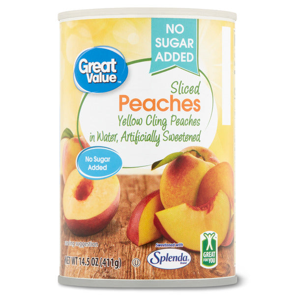 Great Value No Sugar Added Yellow Cling Sliced Peaches Packed In Water - Image 1