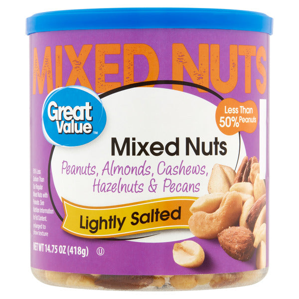 Great Value Roasted & Lightly Salted Peanuts Almonds Cashews Hazelnuts & Pecans Mixed Nuts - Image 1