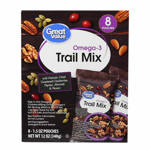 Great Value Omega-3 Trail Mix With Walnuts Dried Sweetened Cranberries Pepitas Almonds & Pecans - Image 1