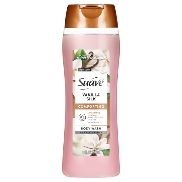 Suave Vanilla Silk Moisturizing Body Wash with Glycerin & Vitamin E, Hydrating Skin Cleanser For Soft, Smooth Skin, Long Lasting Scent, Paraben Free, 18 FL OZ - Image 1