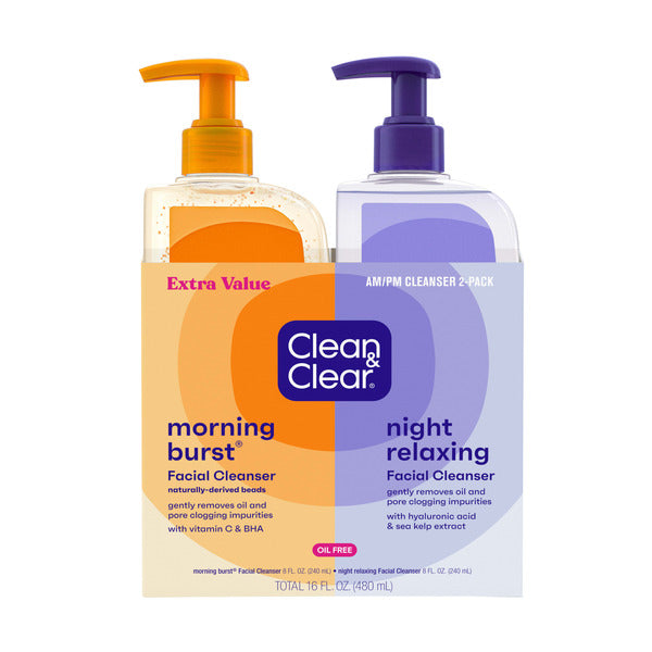 Clean & Clear 2-Pack Day & Night Face Wash, Oil-Free & Non-Comedogenic - Image 1