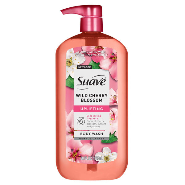 Suave Wild Cherry Blossom Moisturizing Body Wash with Glycerin & Vitamin E, Hydrating Skin Cleanser For Soft, Smooth Skin, Long Lasting Scent, Paraben Free, 30 FL OZ Pump - Image 1