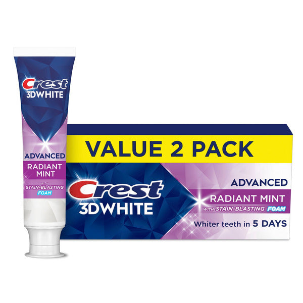 Crest 3DWhite Advanced Toothpaste, Radiant Mint, 3.3 oz, 2 Pack - Image 1