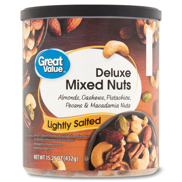 Great Value Roasted & Lightly Salted Almonds Cashews Pistachios Pecans & Macadamia Nuts Deluxe Mixed Nuts - Image 1