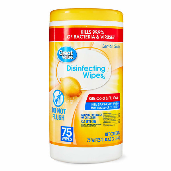 Great Value Disinfecting Wipes, 1 lb 5.5 oz, 75 count, 4 pack - Image 1