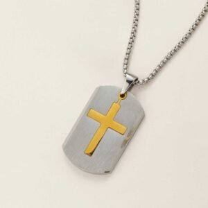 Men’s Stainless Steel Golden Faith Dog Tag Necklace