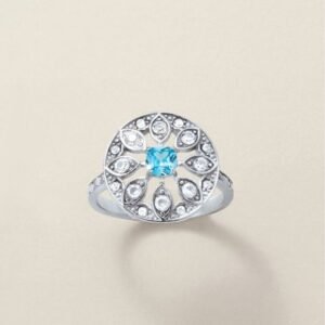 Forever Daisy Stainless Steel Aqua CZ Ring