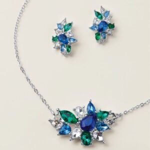 Luxe Blue Flora Necklace and Earring Set