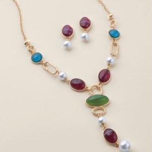 Classic Jewel Drop Necklace and Earring Set